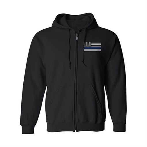 Picture of Thin Blue Line Full Zip - Thin Blue Line American Flag - Unisex TBLH-ZIP-BLACK-L