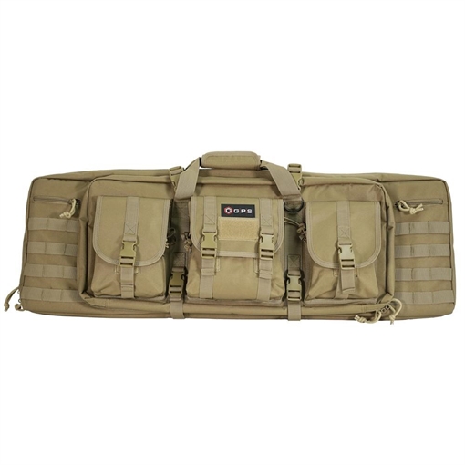 Picture of GPS Bags Double Rifle Case 36" Flat Dark Earth 600D Polyester w/ 2 Padded Pistol Sleeves MOLLE Webbing & Lockable Zippers DRC36FDE