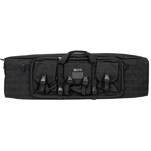 Picture of GPS Bags Double Rifle Case Black 600D Polyester w/ 2 Padded Pistol Sleeves MOLLE Webbing & Lockable Zippers DRC42