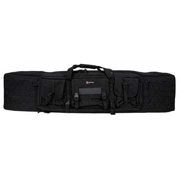 Picture of GPS Bags Double Rifle Case Black 600D Polyester w/ 2 Padded Pistol Sleeves MOLLE Webbing & Lockable Zippers DRC55