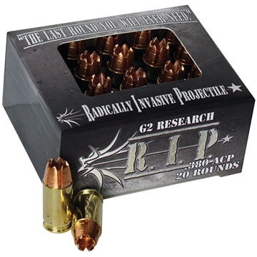 Picture of G2 Research RIP, 380ACP, 62 Grain, Lead Free, 20 Round Box, California Certified Nonlead Ammunition G00001