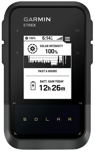 Picture of Garmin eTrex Solar GPS/Smart Features, 28MB Memory Black 2.20" Transflective/Monochrome Display, Compatible w/Garmin Explore App 0100278200