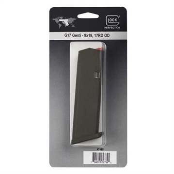 Picture of GLOCK OEM Magazine, 9MM, 17 Rounds, For GLOCK 17/34, Cardboard Style Packaging, Olive Drab Green 47458