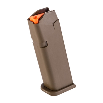Picture of GLOCK OEM Magazine, 9MM, 17 Rounds, For GLOCK 17/34, Cardboard Style Packaging, Orange Follower, Flat Dark Earth 47459