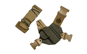 Picture of GunfightersINC Kenai Chest Holster, Kydex Shell, Nylon Harness, Fits FN FNX 45 Tactical, Gray Shell, Coyote Brown Harness, Right Hand KN-FNX45T-040221