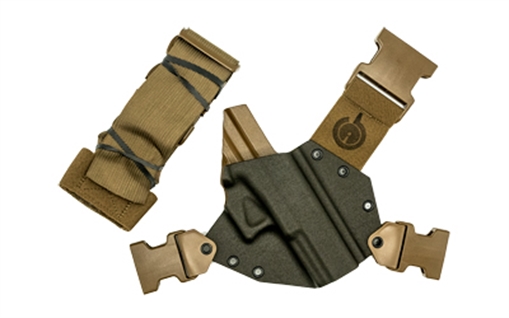 Picture of GunfightersINC Kenai Chest Holster, Kydex Shell, Nylon Harness, For Gen 1-4 Glock 20/21, Gray Shell, Coyote Brown Harness, Right Hand KN-G20O-040221