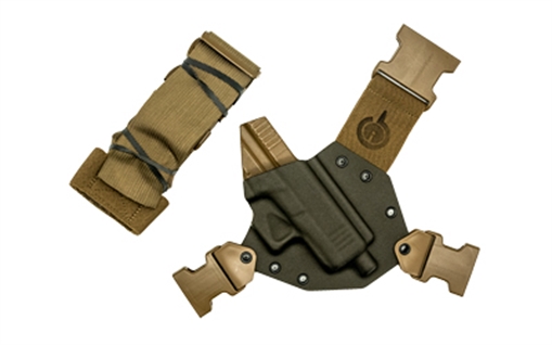 Picture of GunfightersINC Kenai Chest Holster, Kydex Shell, Nylon Harness, Fits Glock 43X MOS, Gray Shell, Coyote Brown Harness, Right Hand KN-G43X-040221