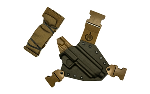 Picture of GunfightersINC Kenai Chest Holster, Kydex Shell, Nylon Harness, Fits Sig P320 X-TEN, Gray Shell, Coyote Brown Harness, Right Hand KN-P320X-TEN-040221