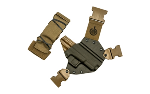 Picture of GunfightersINC Kenai Chest Holster, Kydex Shell, Nylon Harness, Fits Springfield XDM, Gray Shell, Coyote Brown Harness, Right Hand KN-XDM4-040221