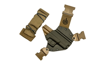Picture of GunfightersINC Kenai Chest Holster, Kydex Shell, Nylon Harness, Fits Springfield XDM, Gray Shell, Coyote Brown Harness, Right Hand KN-XDM4-040221