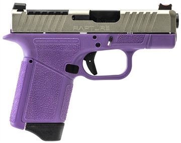 Picture of Gforce Arms Rapture Sub-Compact Frame 9mm Luger 12+1 3.25" Black Steel Barrel, Nickel Optic Cut/Serrated Steel Slide, Purple Cerakote Polymer Frame GF932512PUN