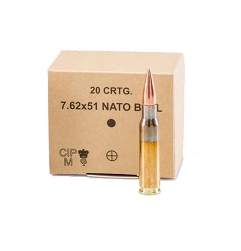 Picture of GGG Brass Case Ball Rifle Ammunition .308 Win.(7.62x51 NATO) 147gr FMJ 600/ct Case (30-20/t Boxes) 4779032300193 CASE