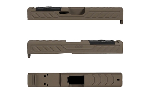 Picture of Grey Ghost Precision GGP-19 Stripped Slide, Version 6, Trijicon RMR/Leupold DPP Optic Cut, Cerakote Finish, Flat Dark Earth, Fits Glock 19 Gen 5 GGP-19-5-OC-FDE-V6