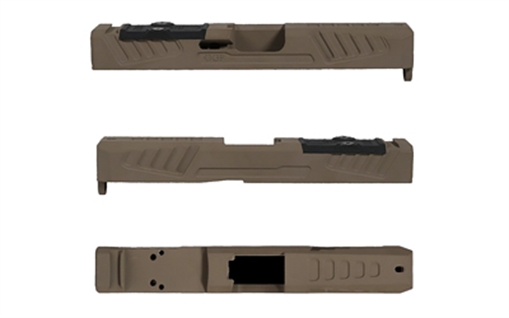 Picture of Grey Ghost Precision GGP-19 Stripped Slide, Version 5, Trijicon RMR/Leupold DPP Optic Cut, Cerakote Finish, Flat Dark Earth, Fits Glock 19 Gen 5 GGP-19-5-OC-FDE-V5