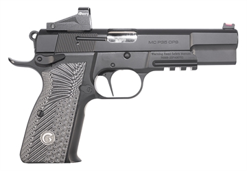 Picture of Girsan MCP35 OPs, Semi-automatic, Single Action Only, Full Size, 9MM, 4.87" Barrel, Steel Framed Pistol, Blued Finish, G10 Grips, Ambidextrous Safety, Optic Ready, FAR-DOT Red Dot Sight, Fiber Optic Front Sight/Adjustable Rear, Accessory Rail, 15 Rounds, 1 Magazine 390466