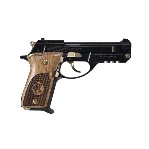 Picture of Girsan MC14T Lady Tip-Up, Semi-automatic, Double Action/Single Action, 380 ACP, 4.5" Ported Tip Up Barrel, Blued Finish, Black, Gold Controls, Ambidextrous Safety, Wood Checkered Grips, 13 Rounds, 1 Magazine 390881