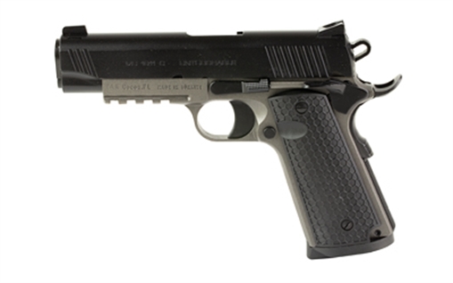 Picture of Girsan MC1911C Untouchable, 1911, Semi-Automatic, Metal Frame Pistol, Commander Size, 45ACP, 4.4" Barrel, Steel, Two Tone Finish, Black and Silver, G10 Grips, 3-Dot Sights, Ambidextrous Safety, 8 Rounds, 1 Magazine 392072