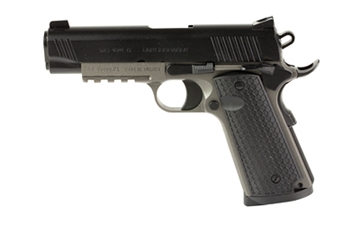 Picture of Girsan MC1911C Untouchable, 1911, Semi-Automatic, Metal Frame Pistol, Commander Size, 45ACP, 4.4" Barrel, Steel, Two Tone Finish, Black and Silver, G10 Grips, 3-Dot Sights, Ambidextrous Safety, 8 Rounds, 1 Magazine 392072