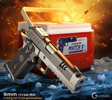 Picture of EAA WITNESS2311 MATCH X 9MM 5IN BARREL 1X17RD MAG 1X20RD MAG ACCESSORY RAIL OPTIC READY TWO TONE CERAKOTE FINISH BLACK POLYMER GRIP SUMMER SIZZLE COOLER 395024