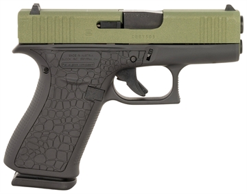 Picture of Glock G43X Sub-Compact Frame 9mm Luger 10+1 3.41" Black GMB Barrel, Lime Green Cerakote Serrated Steel Slide, Black Cerakote Polymer Frame w/Beavertail, Ambidextrous PX4350204BAYOU