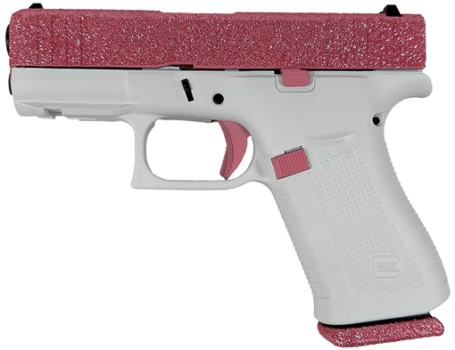 Picture of Glock G43X Sub-Compact Frame 9mm Luger 10+1 3.41" Black GMB Barrel, Bubblegum Cerakote Serrated Steel Slide, Frost Cerakote Polymer Frame w/Beavertail, Ambidextrous PX4350204NBGF