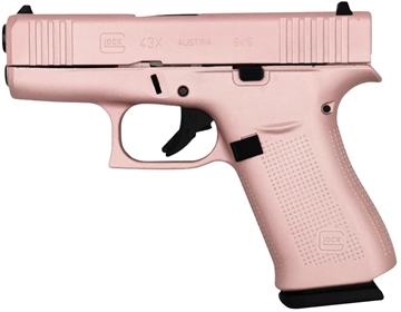Picture of Glock G43X Sub-Compact Frame 9mm Luger 10+1 3.41" Black GMB Barrel, Pearl White Cerakote Serrated Steel Slide, Rose Gold Polymer Frame w/Beavertail, Textured Polymer Grip, Ambidextrous PX4350204RGPCT