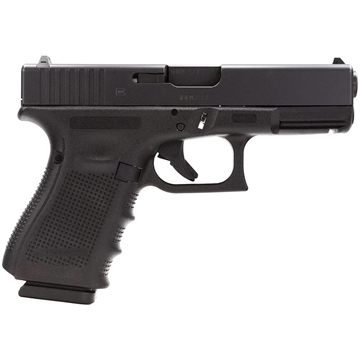 Picture of Glock UG1950203 G19 Gen4 Compact 9mm Luger 4.02" 15+1 Overall Black Finish with Steel Slide, Finger Grooved Rough Texture Interchangeable Backstraps Grip & Fixed Sights (US Made) UG1950203FS