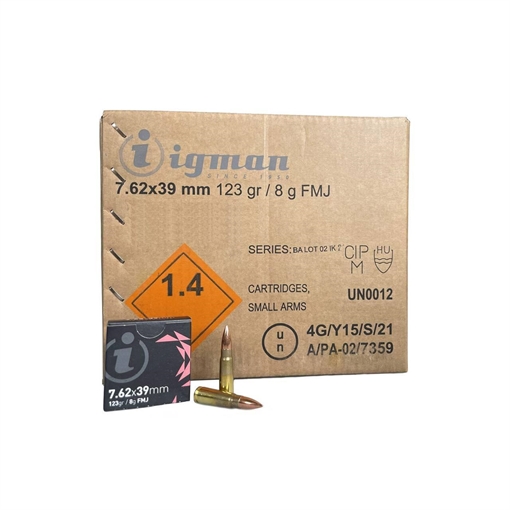 Picture of Global Ordnance Igman Rifle Ammunition 7.62x39mm 123 gr FMJ 2405 fps 840/ct Case 3877002037191