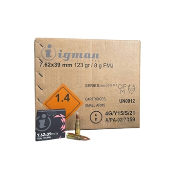 Picture of Global Ordnance Igman Rifle Ammunition 7.62x39mm 123 gr FMJ 2405 fps 840/ct Case 3877002037191