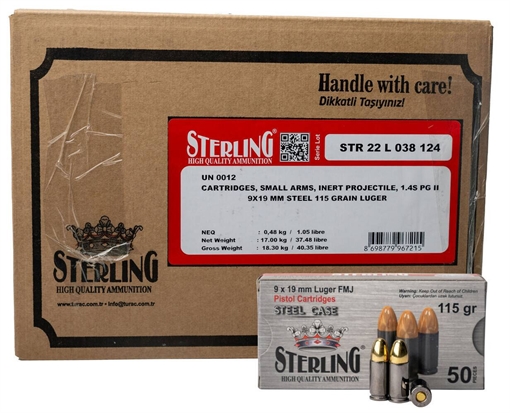 Picture of GLOBAL ORDNANCE STERLING STEEL 9MM 115GR FMJ 1000RD CASE 8698779967215 -