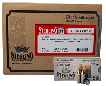 Picture of GLOBAL ORDNANCE STERLING STEEL 9MM 115GR FMJ 1000RD CASE 8698779967215 -