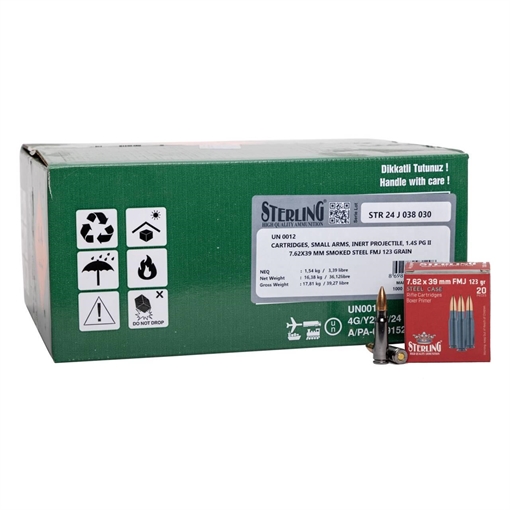 Picture of Global Ordnance Sterling Steel Case Select Rifle Ammunition 7.62x39mm 123 gr FMJ 2362 fps 1000/ct (50-20/ct Boxes) 8698779971298
