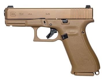 Picture of Glock G19X Compact 9mm Luger 17/19/24/31/33+1 4.02" Black Glock Marksman (GMB) Barrel, Coyote Brown Cerakote Slide & Frame, Coyote Brown Textured Polymer Grips UX1950701
