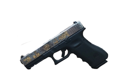 Picture of GLOCK 17 G17 HGA 9MM 4.0 IN BBL FS 5LB 2 17RD MAGS NICKEL PLATE PATRIOT GOLD INSERTS GLOGUI1750203NPGPAT