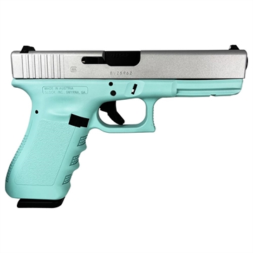 Picture of Glock 17 Gen 3 Custom "Robin's Egg Blue Frame Crushed Silver Slide" Handgun 9mm Luger 17/rd Magazines (2) 4.49" Barrel Austria PI1750203 MODTFCSS