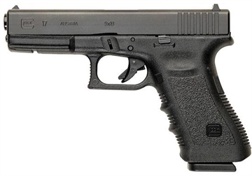 Picture of Glock G17 Gen3 Full Size Frame 9mm Luger 17+1 4.48" Black Steel Barrel, Matte Black Serrated Steel Slide, Black Polymer Frame w/Picatinny Rail, Black Texture Finger Groove Grip, USA Made UI1750203