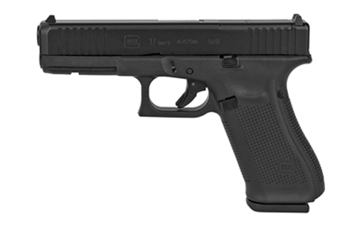 Picture of GLOCK 17 Gen 5 M.O.S., Striker Fired, Semi-automatic, Polymer Frame Pistol, Full Size, 9MM, 4.49" Barrel, nDLC Finish, Black, Fixed Sights, 17 Rounds, 2 Magazines, Right Hand G17517MOSAUT