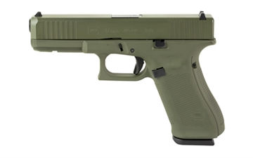 Picture of GLOCK 17 Gen 5, Striker Fired, Semi-automatic, Polymer Frame Pistol, Full Size, 9MM, 4.49" Barrel, Front Serrations, Cerakote Finish, Olive Drab Green, 17 Rounds, 3 Magazines PA175S204-OD