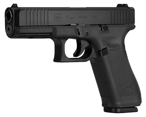 Picture of GLOCK 17 Gen 5, Striker Fired, Polymer Frame Pistol, Full Size, 9MM, 4.49" Marksman Barrel, nDLC Finish, Fixed Sights, Ambidextrous Slide Stop Lever, Flared Mag Well, No Finger Grooves, Front Serrations, 10 Rounds, 3 Magazines PA175S201