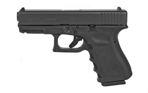 Picture of GLOCK 19, Safe Action, Semi-automatic, Polymer Frame Pistol, Compact, 9MM, 4.02" Barrel, Black, Matte Finish, Fixed Sights, 15 Rounds, 2 Magazines, Glock OEM Rail, Rebuilt, May or May Not Come With Night Sights PR19509
