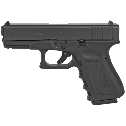 Picture of GLOCK 19 G19 HGA 9MM 4.0 IN BBL FS 5LB 2 15RD MAGS NICKLE PLATE PATRIOT GOLD INSERTS GLOGUI1950203NPGPAT