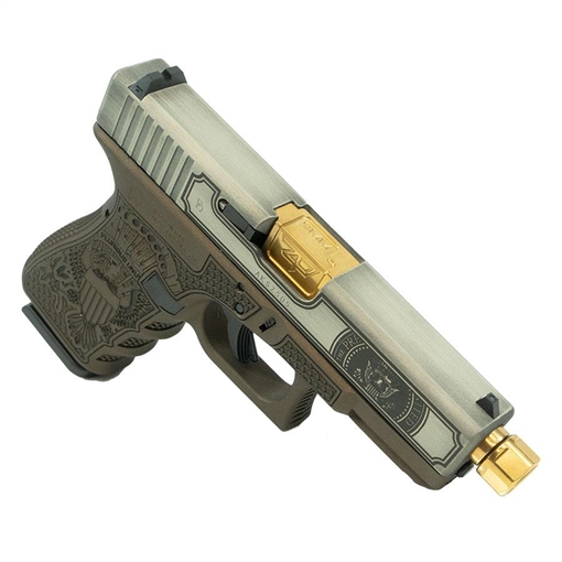 Picture of Glock 19 Gen 3 Compact "Trump Edition" Handgun 9mm Luger 15rd Magazines (2) 4" Threaded Gold Barrel Two Tone UI1950203 MODT2T