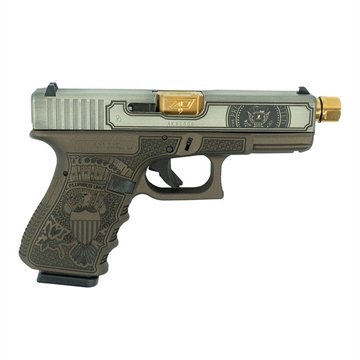Picture of Glock 19 Gen 3 Compact "Trump Edition" Handgun 9mm Luger 15rd Magazines (2) 4" Threaded Gold Barrel Two Tone UI1950203 MODT2T