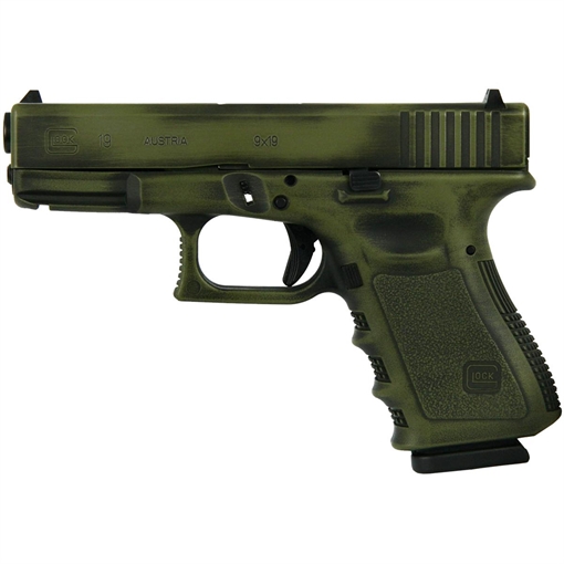 Picture of Glock 19 Gen 3 Custom "Bazooka Green Distressed" Handgun 9mm Luger 15rd Magazines (2) 4" Barrel Austria PI1950203 MODBGD