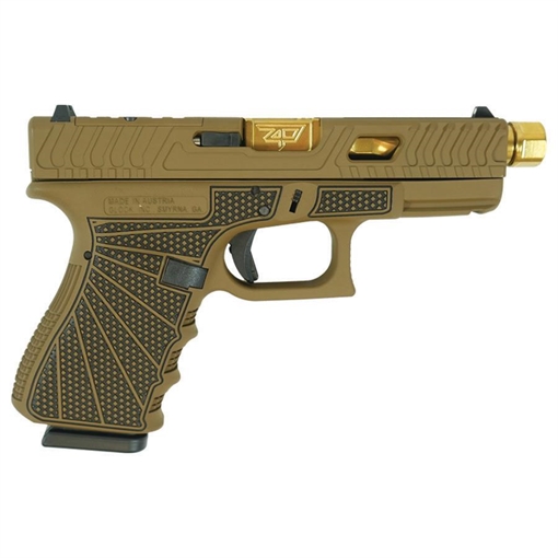Picture of Glock 19 Gen 3 Custom "Jimbo Ripple Stipple" Handgun 9mm Luger 15rd Magazines (2) 4" Gold Barrel Austria PI1950203 MODJMBOGB