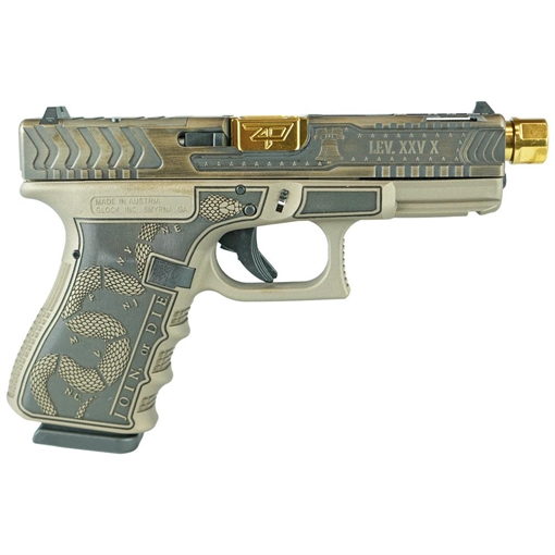 Picture of Glock 19 Gen 3 Custom "Revolution-Colonial Brown with Gold Barrel" Handgun 9mm Luger 15rd Magazines (2) 4.02" Threaded Barrel PI1950203 MODREVGB