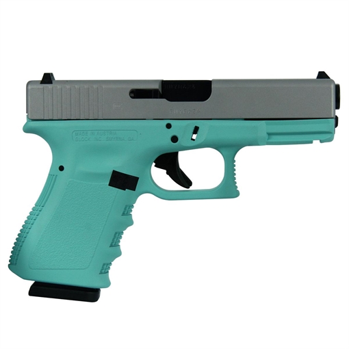 Picture of Glock 19 Gen 3 Custom "Robin's Egg Blue Grip with Crushed Silver Slide" Handgun 9mm Luger 15/rd Magazines 4.02" Barrel Austria PI1950203 MODTFCSS