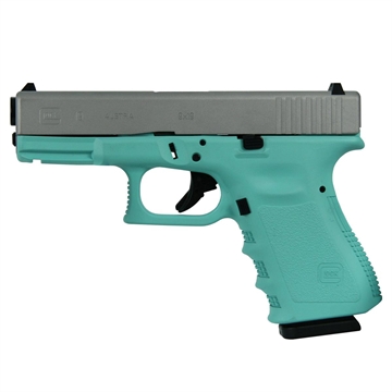 Picture of Glock 19 Gen 3 Custom "Robin's Egg Blue Grip with Crushed Silver Slide" Handgun 9mm Luger 15/rd Magazines 4.02" Barrel Austria PI1950203 MODTFCSS
