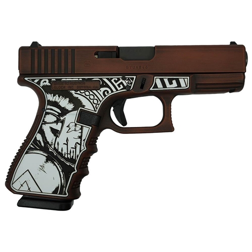 Picture of Glock 19 Gen 3 Custom "Spartan Engraved Distressed Bronze" Handgun 9mm Luger 15rd Magazines (2) 4" Barrel Austria PI19502 MODSPTDB