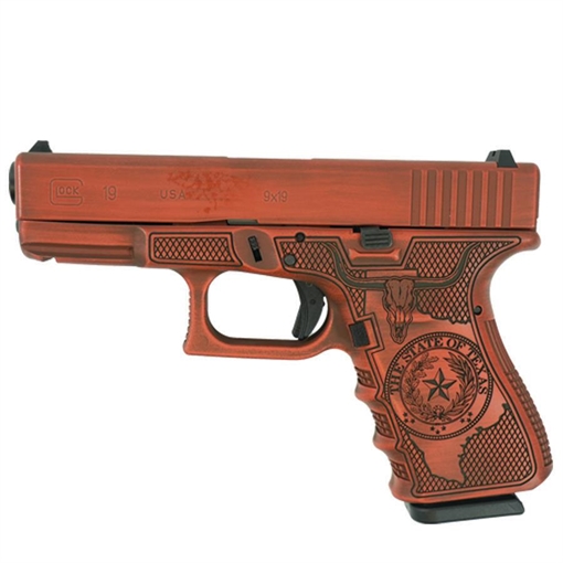 Picture of Glock 19 Gen 3 Custom "Texas Orange" Compact Handgun 9mm Luger 15rd Magazines (2) 4.02" Barrel USA UI1950203 MODTXO